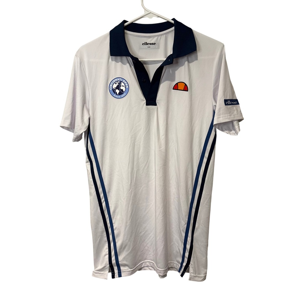 Ellesse Cincinnati Open Polo Shirt Mens XXS White Navy Blue Tennis Sport Top